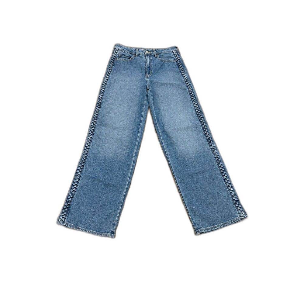 Old Navy Sky Hi Wide Leg Jeans Braided Side Seam Jeans Size 4 Boho Y2K Skater